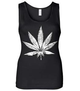 Women's White Weed Marijuana Leaf Cannabis 420 Juniors Tank Top (Black, Large)
