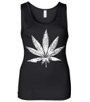 Women's White Weed Marijuana Leaf Cannabis 420 Juniors Tank Top (Black, Large)