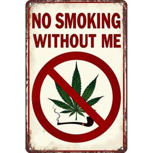 Funny Weed Tin Sign Wall Decor - 12x8 Inch Metal Retro Marijuana Wall Art for Smoke Room, Man Cave, Lounge, Gift for Stoners and 420 Lovers