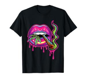 Lips Sexy Smoker Blunt Weed Teeth Marijuana Leaf 420 T-Shirt