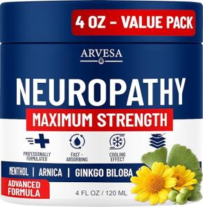 Neuropathy Cream - Maximum Strength - Arnica, MSM, Hemp Seed Oil, Ginkgo Biloba, Capsaicin - Non-Greasy with Cooling Effect - Value Pack - Natural Ingredients - Formulated in USA