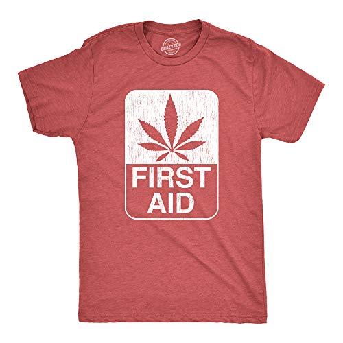 Mens First Aid T Shirt Funny 420 Marijuana Pot Leaf Graphic Weed Tee for Stoner Funny T Shirts 420 Apparel for Men Novelty Tees for Guys Red XL