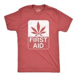 Mens First Aid T Shirt Funny 420 Marijuana Pot Leaf Graphic Weed Tee for Stoner Funny T Shirts 420 Apparel for Men Novelty Tees for Guys Red XL