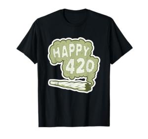 Happy 420 Cannabis Weed Marijuana Smoking Joint T-Shirt