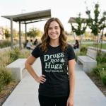 Womens Drugs Not Hugs Don't Touch Me T Shirt Funny Social Distancing 420 Marijuana Graphic Tee Funny T Shirts 420 Tops for Women Women's Novelty Tees Black - L