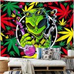 Wathon Trippy Weed Marijuana Tapestry Cool Alien Marijuana Leaf Wall Tapestry for Bedroom, Psychedelic Tie Dye Stoner Tapestries for Men Aesthetic Hippie Wall Art Poster for Dorm Home Decor 60X40IN