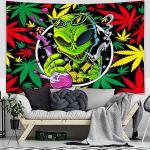 Wathon Trippy Weed Marijuana Tapestry Cool Alien Marijuana Leaf Wall Tapestry for Bedroom, Psychedelic Tie Dye Stoner Tapestries for Men Aesthetic Hippie Wall Art Poster for Dorm Home Decor 60X40IN