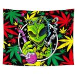 Wathon Trippy Weed Marijuana Tapestry Cool Alien Marijuana Leaf Wall Tapestry for Bedroom, Psychedelic Tie Dye Stoner Tapestries for Men Aesthetic Hippie Wall Art Poster for Dorm Home Decor 60X40IN