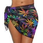 Baxinh Women Swimsuit Cover Ups Marijuana Print Beach Sarongs Semi-Sheer Swimsuit Coverups Bathing Suit Warps Bikini Short Skirts Chiffon Swimwear, 1 Piece