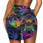 Baxinh Women Swimsuit Cover Ups Marijuana Print Beach Sarongs Semi-Sheer Swimsuit Coverups Bathing Suit Warps Bikini Short Skirts Chiffon Swimwear, 1 Piece