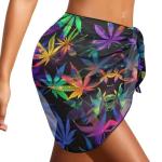 Baxinh Women Swimsuit Cover Ups Marijuana Print Beach Sarongs Semi-Sheer Swimsuit Coverups Bathing Suit Warps Bikini Short Skirts Chiffon Swimwear, 1 Piece