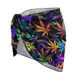 Baxinh Women Swimsuit Cover Ups Marijuana Print Beach Sarongs Semi-Sheer Swimsuit Coverups Bathing Suit Warps Bikini Short Skirts Chiffon Swimwear, 1 Piece