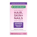 Nature's Bounty Advanced Hair, Skin & Nails, Argan-Infused Vitamin Supplement with Biotin and Hyaluronic Acid, 150 Rapid Release Softgels, 50 Total Servings
