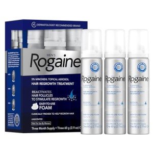 Men's Rogaine 5% Minoxidil Foam for Hair Regrowth, Topical Hair Loss Treatment for Men to Regrow Fuller, Thicker Hair, Unscented Minoxidil Topical Aerosol, 3-Month Supply, 3 x 2.11 oz