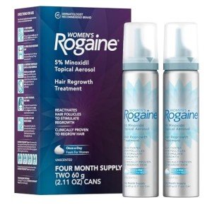 Women's Rogaine 5% Minoxidil Foam, Topical Once-A-Day Hair Loss Treatment for Women to Regrow Fuller, Thicker Hair, Unscented, 4-Month Supply, 2 x 2.11 oz
