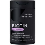 Sports Research Extra Strength Vegan Biotin (Vitamin B) Supplement with Organic Coconut Oil - Supports Keratin for Healthier Hair & Skin - Great for Women & Men - 5,000mcg, 120 Veggie Softgel Capsules