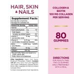 Nature's Bounty Optimal Solutions Hair, Skin & Nails with Biotin and Collagen, Citrus-Flavored Gummies Vitamin Supplement, 2500 mcg, 80 Ct, 40 Total Servings