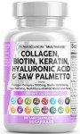 Clean Nutraceuticals Collagen Pills 1000mg Biotin 10000mcg Keratin Saw Palmetto Hyaluronic Acid - Hair Skin & Nails Vitamins & DHT Blocker with Vitamin E Folic Acid Pumpkin Seed MSM - 90 Count