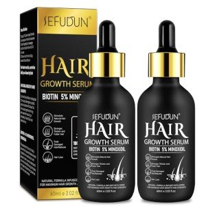 Uocasi 2Pack 5% Minoxidil Hair Growth Serum, Hair Growth for Men and Women, Hair Regrowth Serum For Stronger Thicker Longer Hair Help, Natural Facial Hair Treatment for Grooming Thickening