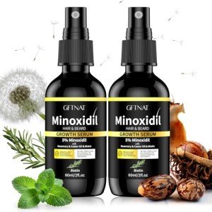 5% Minoxidil with Biotin for Men Spray, Minoxidil with Rosemary for Women Hair Growth, Beard Scalp Serum for Thicker Fuller Hair (2 x 2 Fl Oz)