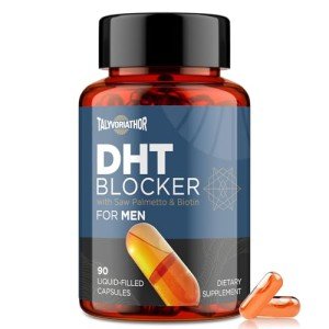 DHT Blocker for Men with Saw Palmetto & Biotin, Hair Growth Formula in Liquid-Filled Capsules, Hair Loss Supplements, Hair Regrowth Vitamins, Proprietary Herbal Blends - 90 Capsules(1 Bottle)