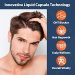 DHT Blocker for Men with Saw Palmetto & Biotin, Hair Growth Formula in Liquid-Filled Capsules, Hair Loss Supplements, Hair Regrowth Vitamins, Proprietary Herbal Blends - 90 Capsules(1 Bottle)