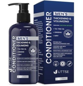 Biotin Hair Growth Conditioner for Men: Natural Thickening and Volumizing Conditioner with Tea Tree Oil Ginseng Mint for Hair Loss and Thinning Hair - 10.1 fl.oz, Dark Blue