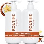 Routine Wellness Anti-Thinning Shampoo and Conditioner Set for Thinning Hair - Biotin DHT Blocker Women & Men - Color Safe Shampoo for Hair Loss & Healthier Growth - Coconut & Vanilla (Pack of 2)