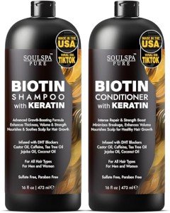 Biotin Shampoo and Conditioner Set with Keratin - Sulfate-Free Advanced Anti-Thinning, Hair Growth Shampoo and Conditioner Combo Repair Formula - with DHT Blockers, for Men & Women - 16 fl oz each
