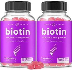 NutraChamps (2 Pack) Biotin Gummies 10,000mcg [High Potency] for Healthy Hair, Skin & Nails for Adults & Kids - 5000mcg in Each Gummy Vitamin - Vegan, Non-GMO, Pectin-Based Hair Health Supplement
