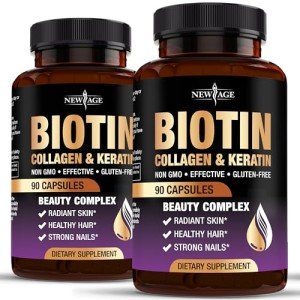 NEW AGE Biotin Collagen Keratin Hyaluronic Acid - 50,000mcg Hair Growth Vitamins for Men and Women, Nails, Hair, Skin Vitamins and DHT Blocker with Vitamin E Folic Acid Pumpkin Seed MSM- 180 Count
