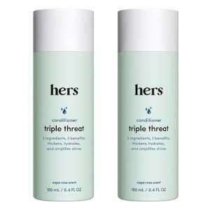 hers Triple Threat Conditioner for Women, 2 Pack - Thickening, Moisturizing, Reduces Shedding - Color Safe Hair Loss Conditioner - Napa Rose - 2 x 6.4 fl oz