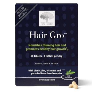 NEW NORDIC Hair GRO, Hair Growth Supplement, Biotin & Palm Fruit Extract Tocotrienols for Natural Regrowth, 60 Count (Pack of 1)