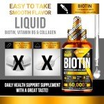 PURE RESEARCH Liquid Biotin & Collagen Hair Growth Drops 60,000mcg - Biotin and Liquid Collagen Supplement for Men & Women - Glowing Skin Support, Healthy Hair & Nail Growth - 2oz