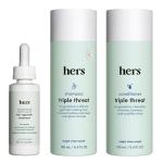 hers Triple Threat Shampoo, Conditioner and Minoxidil Set - Hair Loss Treatment for Women - Includes 2% Serum Minoxidil Treatment, Color Safe Hair Thickening Shampoo and Conditioner - 3 Count