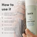 hers Triple Threat Shampoo, Conditioner and Minoxidil Set - Hair Loss Treatment for Women - Includes 2% Serum Minoxidil Treatment, Color Safe Hair Thickening Shampoo and Conditioner - 3 Count