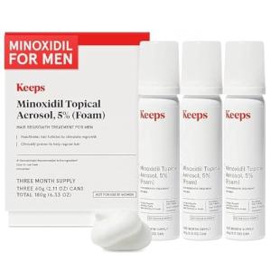 Keeps Extra Strength Minoxidil for Men - 5% Minoxidil Foam Hair Loss & Regrowth Treatment for Thinning & Bald Spots - Clinically Proven Hair Growth Products - Unscented Topical Aerosol Foam