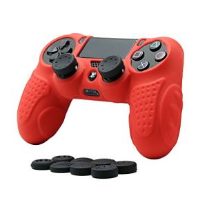 CHINFAI PS4 Controller DualShock4 Skin Grip Anti-Slip Silicone Cover Protector Case for Sony PS4/PS4 Slim/PS4 Pro Controller with 8 Thumb Grips (Red)