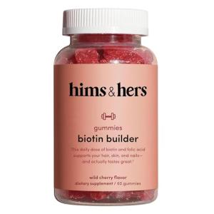 HIMS & HERS biotin Builder Gummy with Vitamins B12, B6 and D, Gluten Free, no Artificial sweeteners or Flavors, Wild Cherry, 60 Count