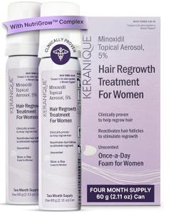 Keranique Women's 5% Topical Minoxidil Foam – Hair Regrowth Scalp Treatment with Powerful NutriGrow blend - Supports Thicker, Fuller, Healthier Hair & Scalp - 4 Month Supply