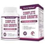 Purely Optimal Complete Hair Growth Vitamins for Women & Men – Supports Thicker, Stronger Hair Growth, Healthy Skin & Nails – Biotin, Collagen, Keratin – Easy-to-Take, Unflavored, 60 Capsules