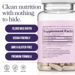 NAKED Biotin 10,000mcg - Max Strength Vitamin B7 Supplement for Healthy Hair, Skin & Nails Support - Non-GMO, Gluten-Free, Vegan - Supports Keratin Production - 120 Capsules