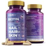 SUNUV Biotin 10,000mcg | Collagen | Keratin - 80,000mcg Hair Growth Vitamins for Women & Men,Skin & Nails Support - Hyaluronic Acid & Vitamins B1,B2,B3,B5,B6,B9,B12 -Made in USA-90 Capsules