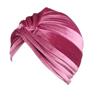 Surkat Velvet Pleated Twist Turban Headwrap Stretch Indian Hair Loss Hat Beanie for Women