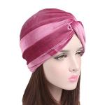 Surkat Velvet Pleated Twist Turban Headwrap Stretch Indian Hair Loss Hat Beanie for Women