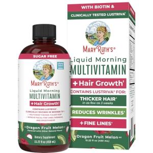 MaryRuth's Liquid Multivitamin + Hair Growth | Biotin 10000mcg | Lustriva Hair Growth Supplement | Clinically Tested in Women for Thicker Hair & Facial Wrinkle | Skin Care | Ages 18+ | 15.22 Fl Oz