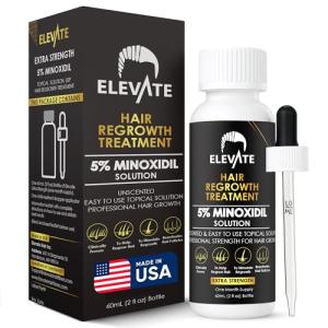Elevate Hair Regrowth Treatment 5% Minoxidil Solution for Hair Growth - Extra Strength Topical Hair Growth Serum for Thicker, Fuller Hair 2 Fl Oz Made in USA