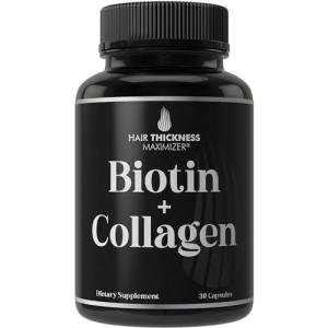 Biotin and Collagen Supplement – 10,000mcg Biotin + Bovine Collagen for Thinning & Brittle Hair. Advanced 2-in-1 Vitamin Complex. Supports Thicker, Healthier Hair Growth for Women, Men