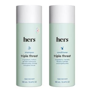 hers Triple Threat Shampoo and Conditioner Set for Women - Thickening, Moisturizing, Reduces Shedding - Color Safe Hair Loss Shampoo and Conditioner - Napa Rose - 2 x 6.4 fl oz