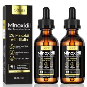 2-Pack 5% Minoxidil Hair Growth Serum for Men and Women, Hair Regrowth Treatment for Stronger, Thicker, and Longer Hair, Facial Hair Grooming and Thickening Solution
